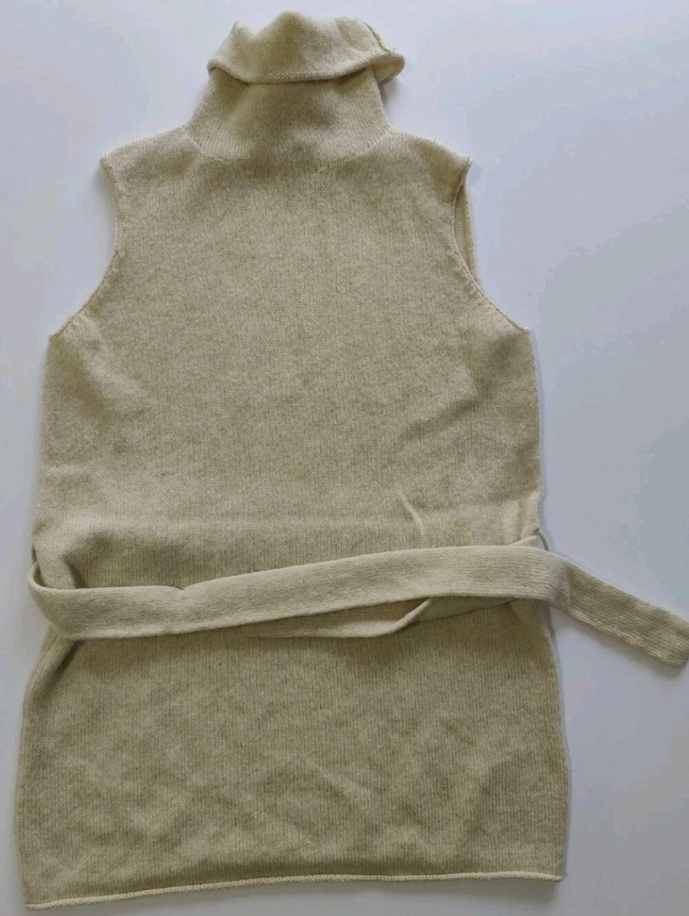 Vince Cream Wool Cashmere Sleeveless Belted Turtleneck Tunic Sweater Size PS